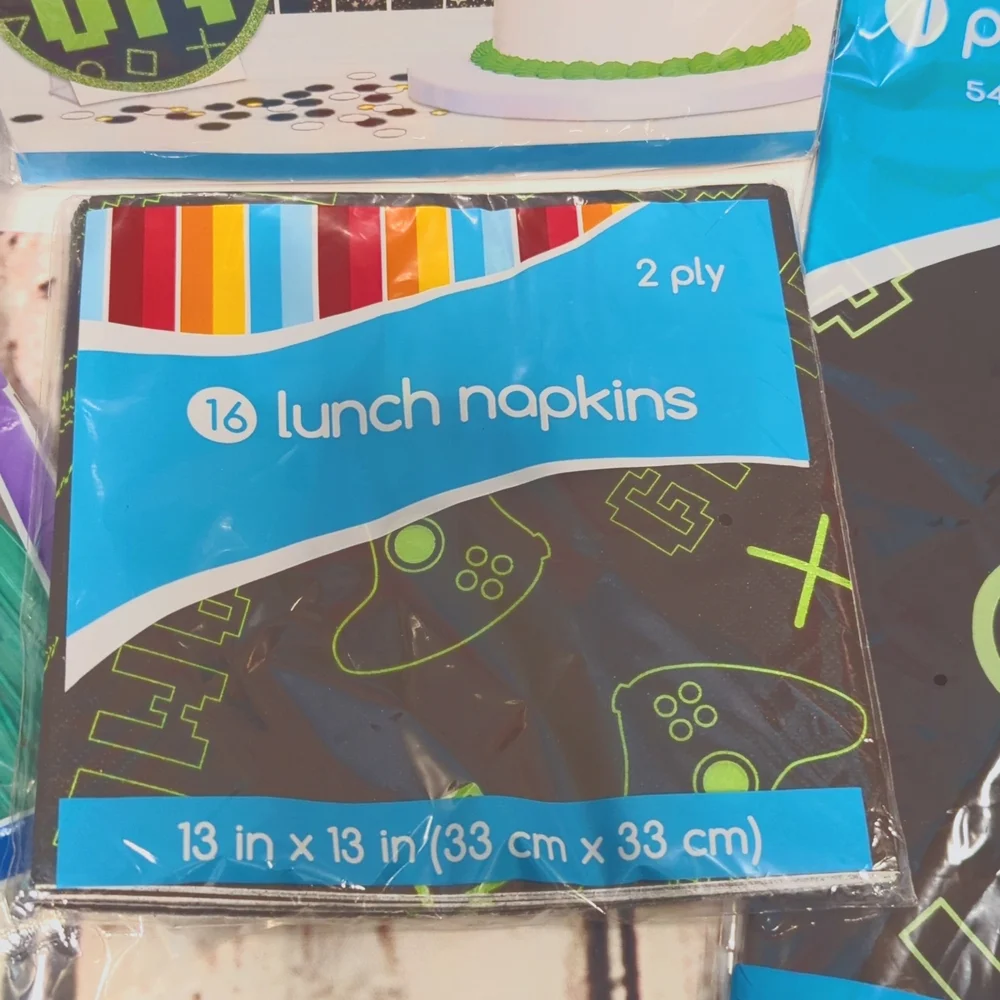 Game On Themed Deluxe Party Kit with Table Cover, Napkins, Plastic Cutlery NWT